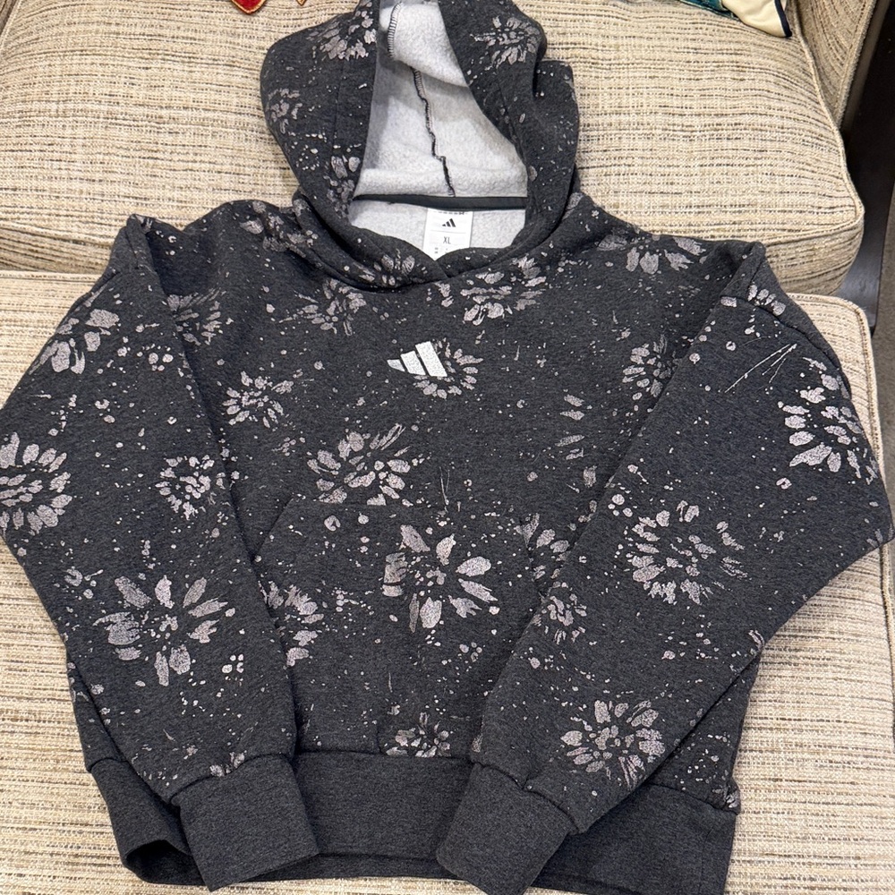 Adidas Dark Gray Floral Hoodie Kids Size XL